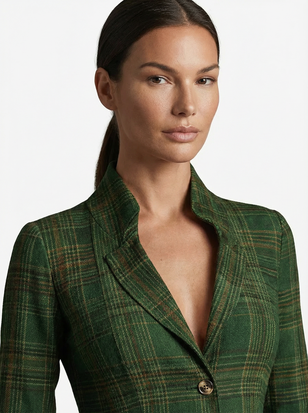 Maxi Dress Women Tartan Pattern Flared Silhouette V-Neck Long Sleeve