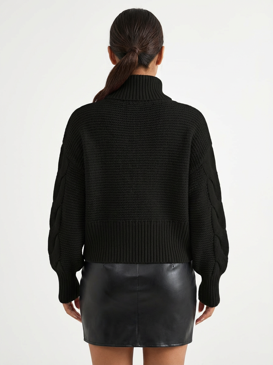 Sweater Women Cropped Turtleneck Cable Knit Style