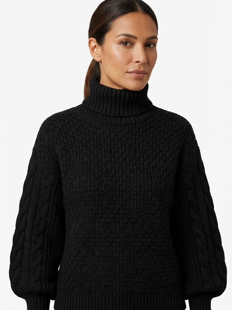 Sweater Women Cropped Turtleneck Cable Knit Style