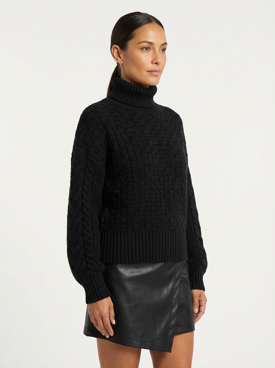 Sweater Women Cropped Turtleneck Cable Knit Style