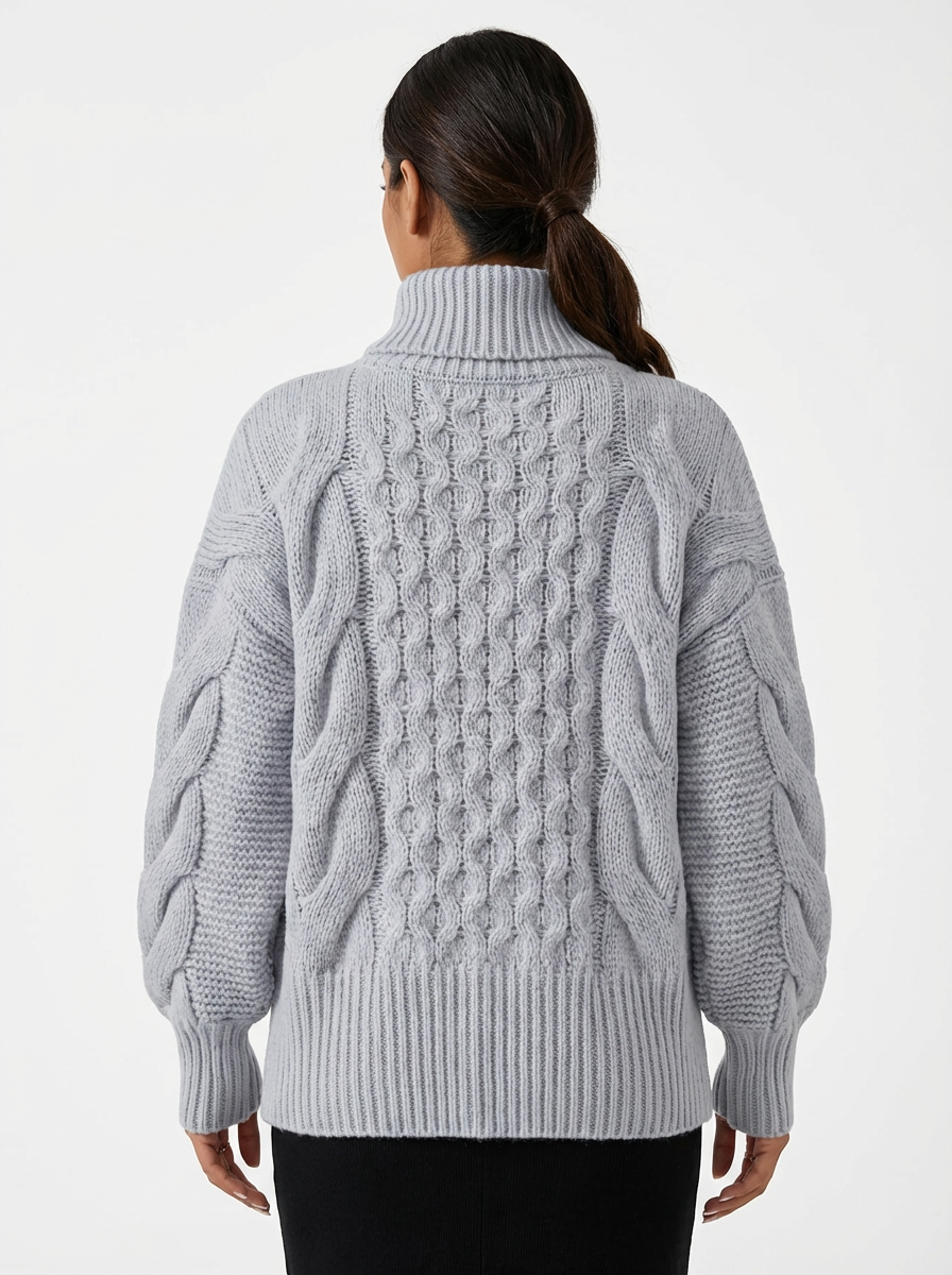Sweater Women Cropped Turtleneck Cable Knit Style