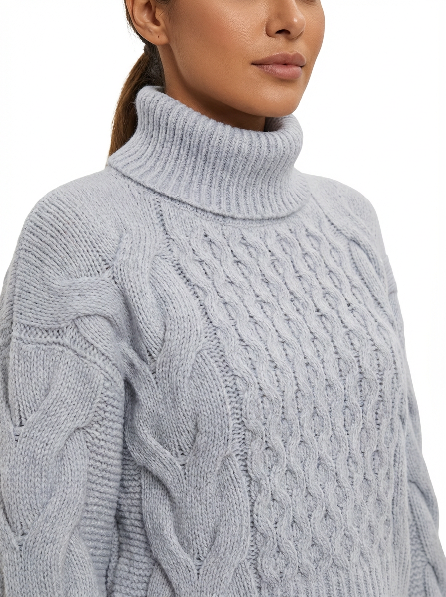 Sweater Women Cropped Turtleneck Cable Knit Style