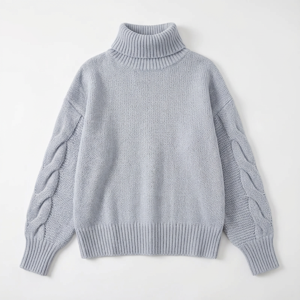 Sweater Women Cropped Turtleneck Cable Knit Style
