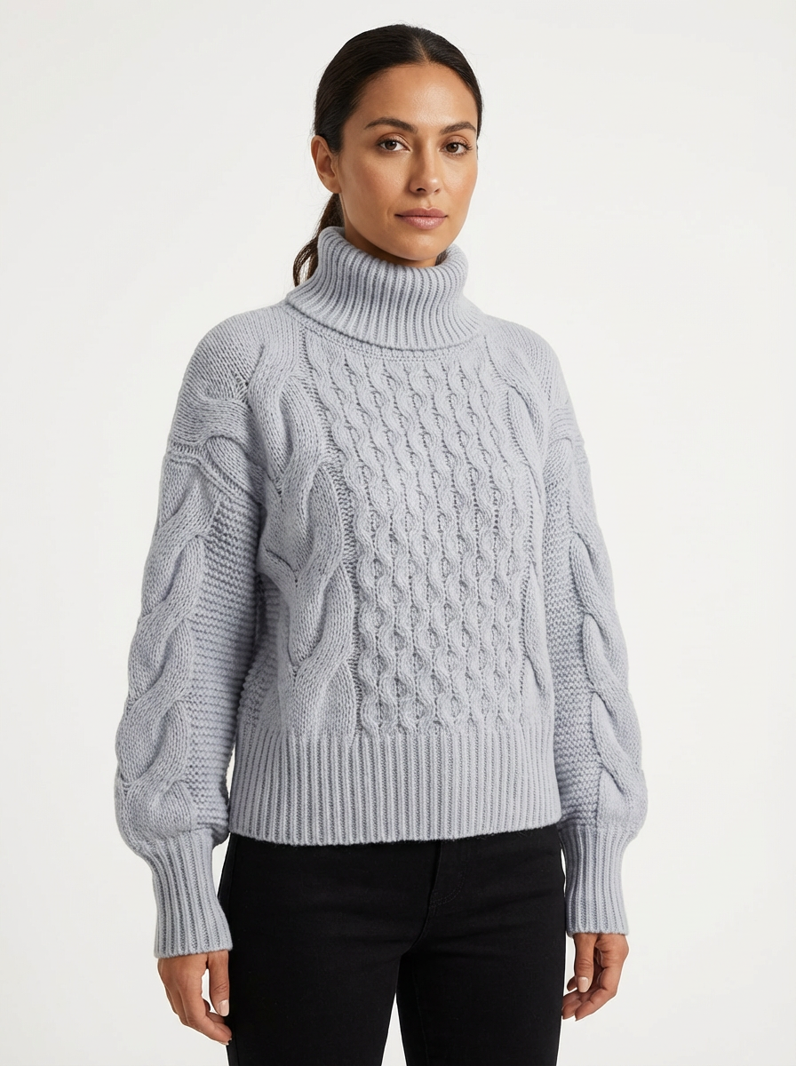 Sweater Women Cropped Turtleneck Cable Knit Style