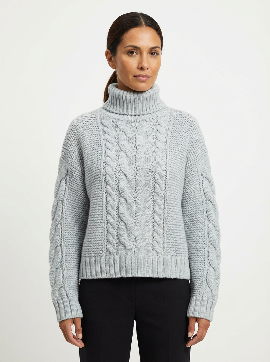 Sweater Women Cropped Turtleneck Cable Knit Style