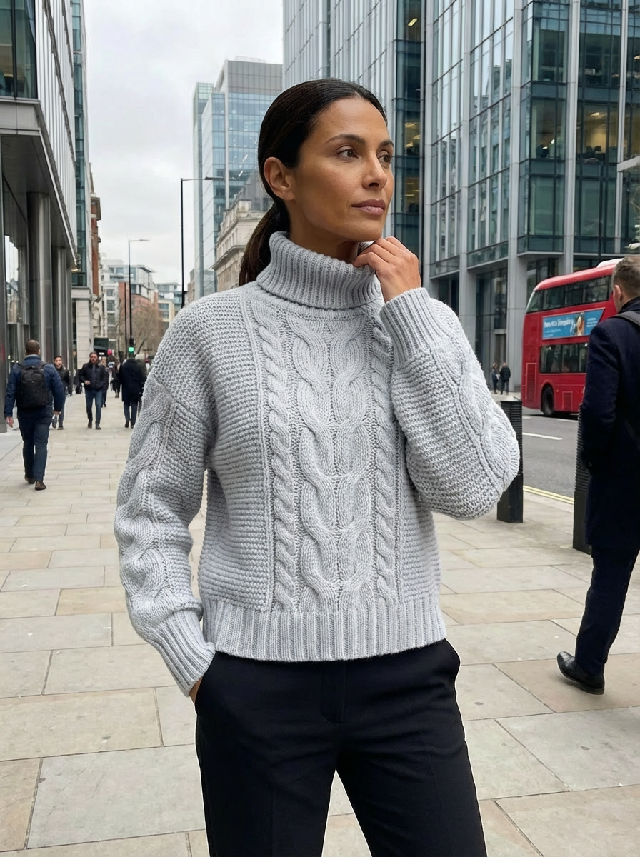 Sweater Women Cropped Turtleneck Cable Knit Style