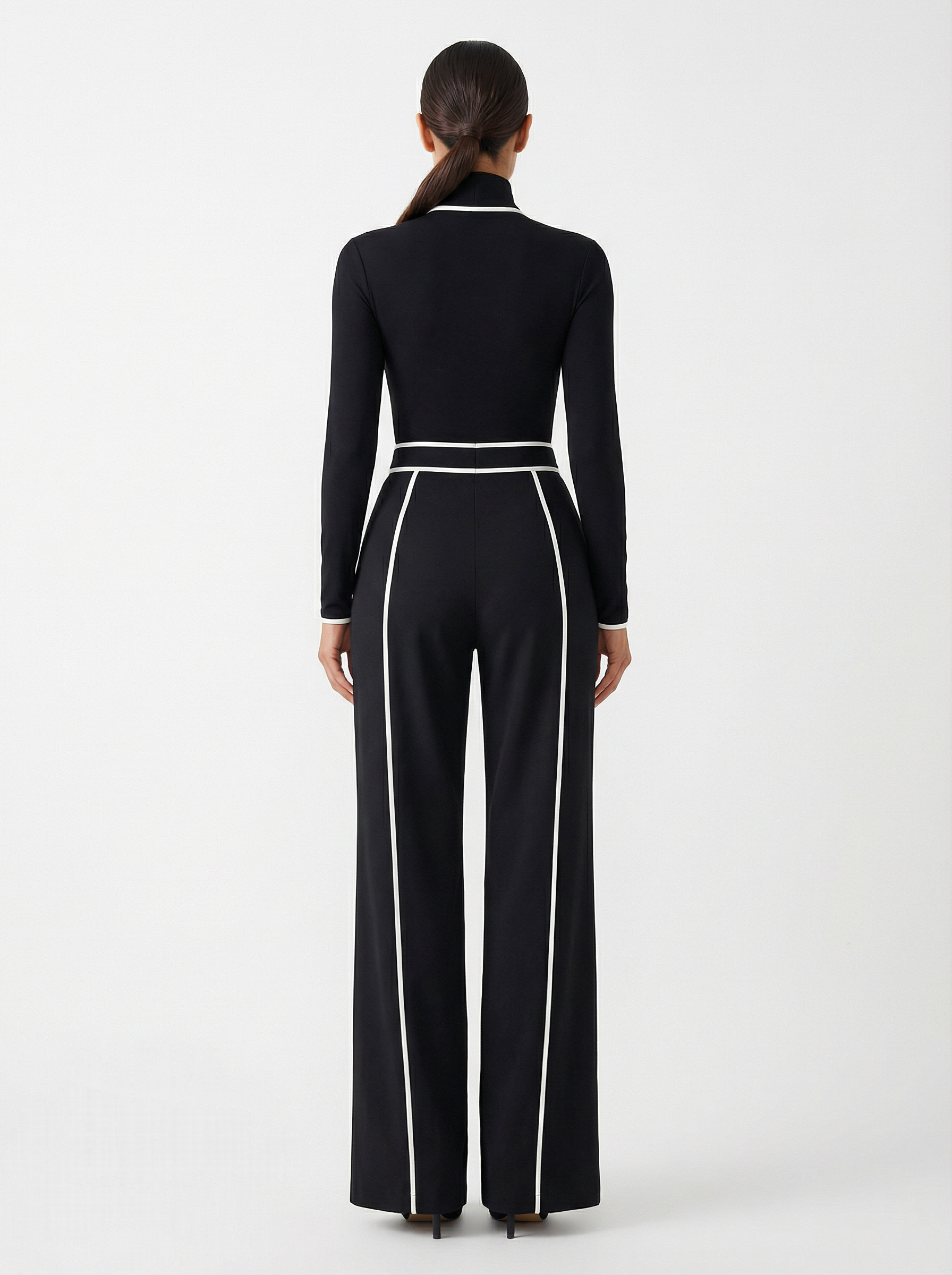 Two-Piece Turtleneck Top and Wide-Leg Pants Set Women Belted Waist
