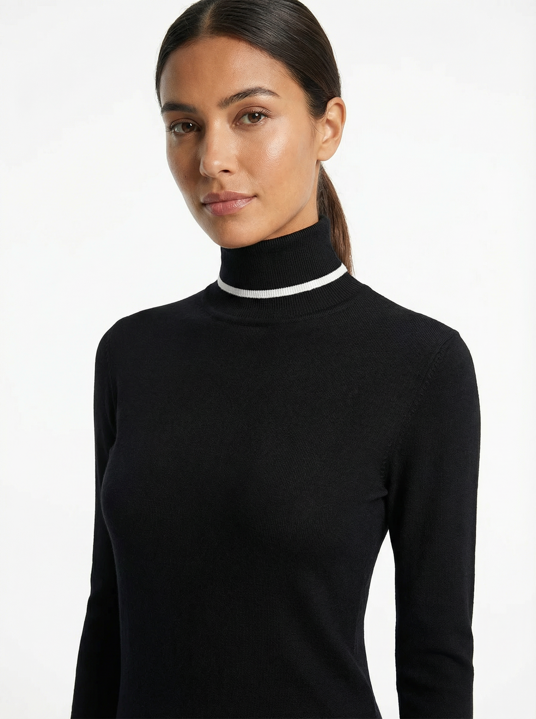 Two-Piece Turtleneck Top and Wide-Leg Pants Set Women Belted Waist