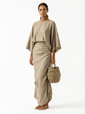 Two-Piece Loose Fit Batwing Sleeve Top with Long Skirt Set Women
