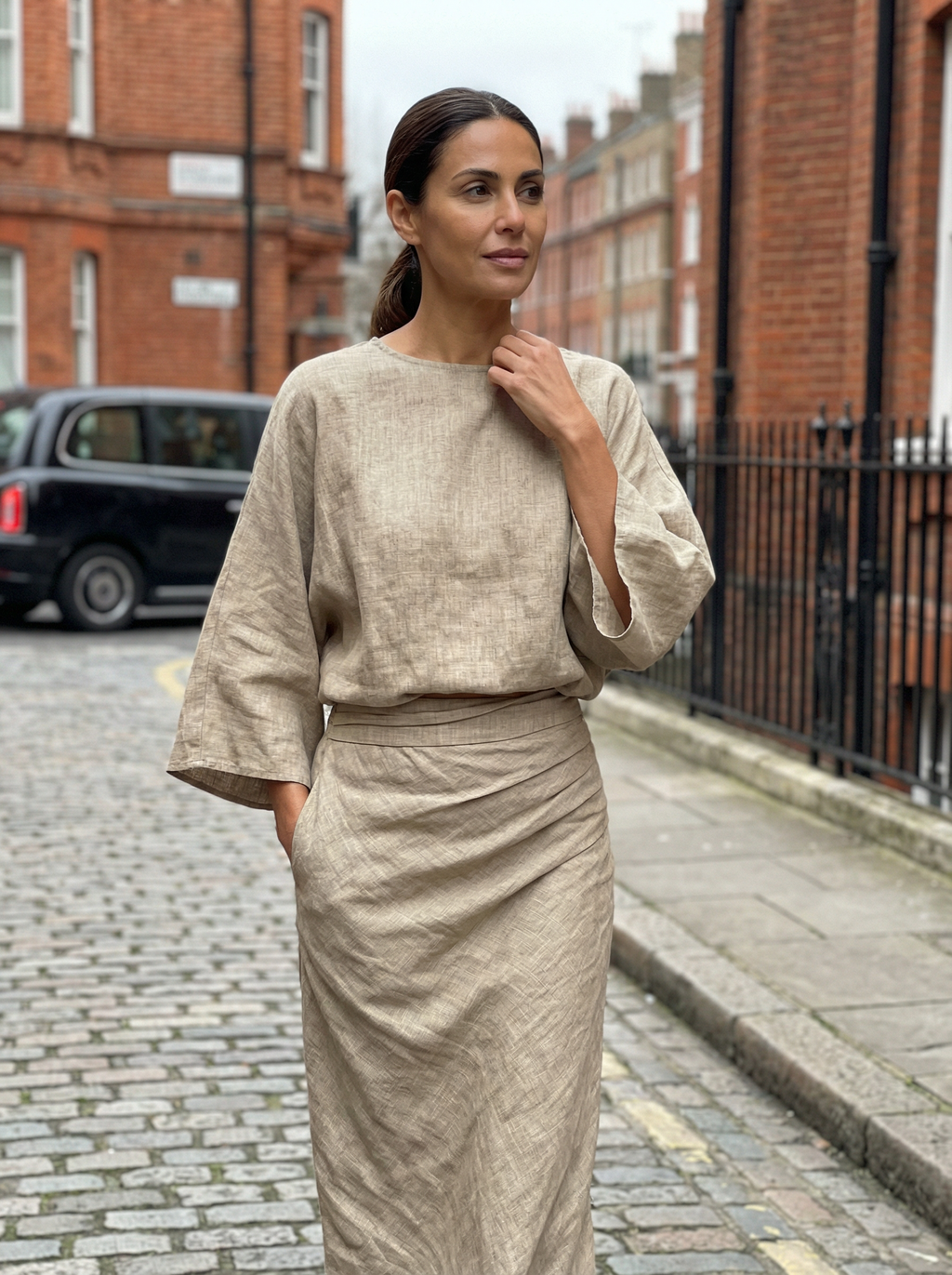 Two-Piece Loose Fit Batwing Sleeve Top with Long Skirt Set Women