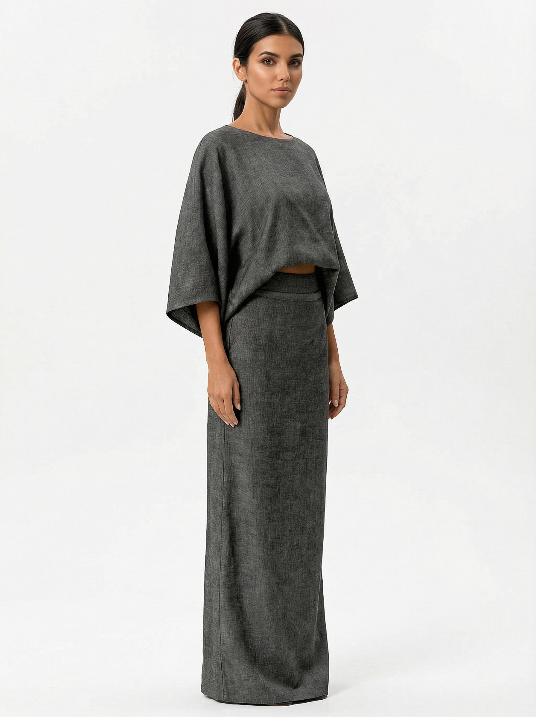 Two-Piece Loose Fit Batwing Sleeve Top with Long Skirt Set Women