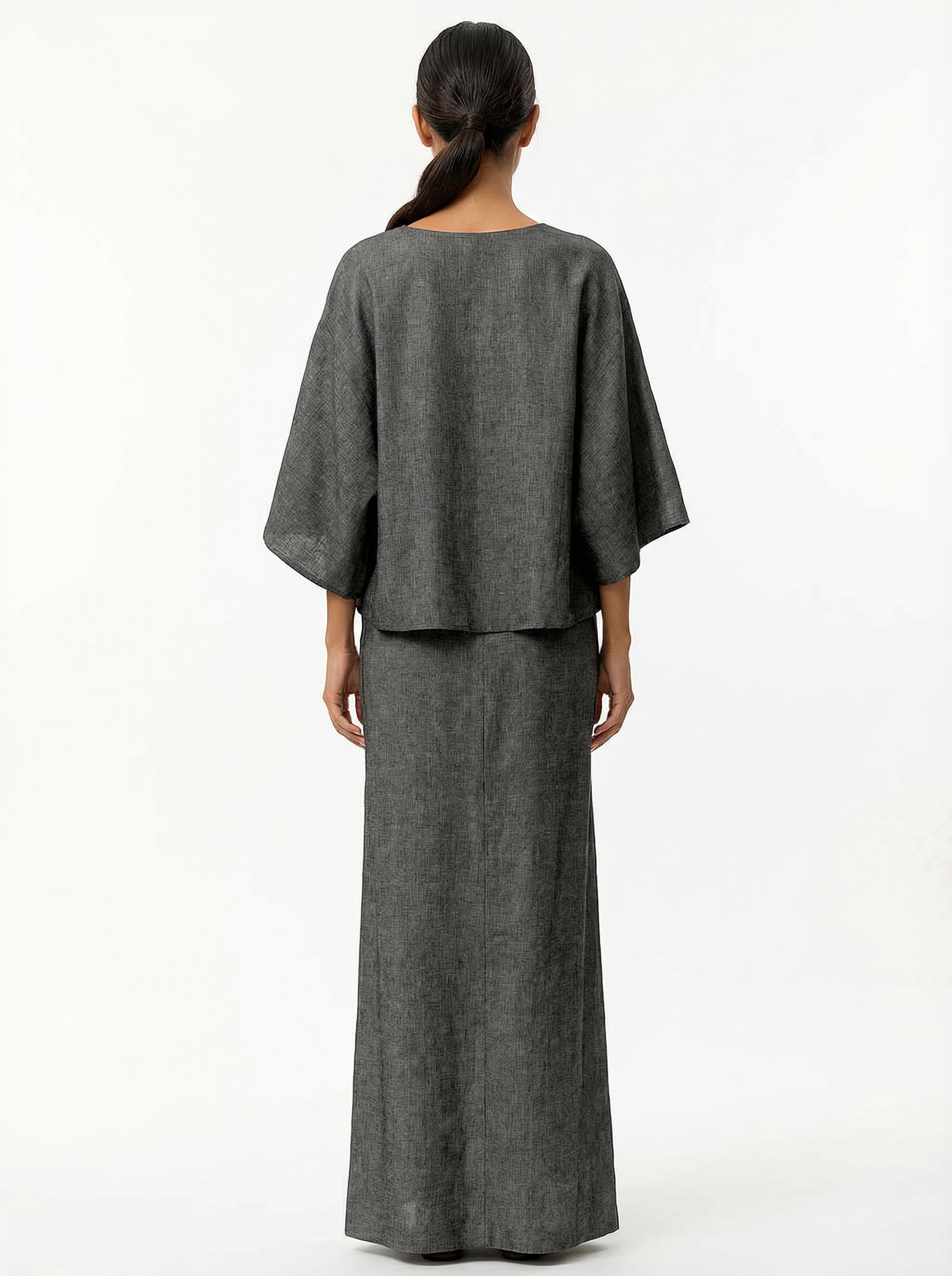 Two-Piece Loose Fit Batwing Sleeve Top with Long Skirt Set Women