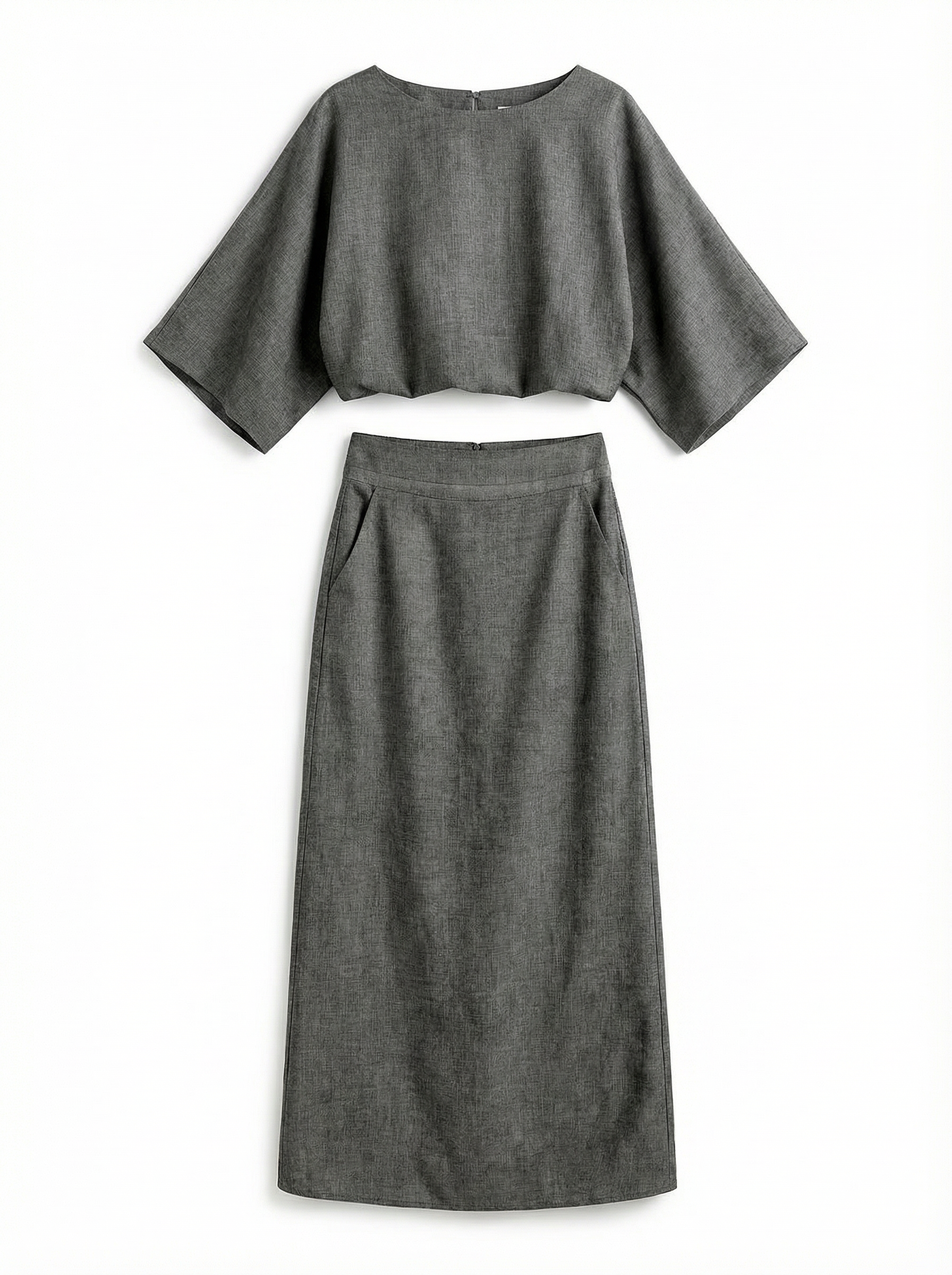 Two-Piece Loose Fit Batwing Sleeve Top with Long Skirt Set Women