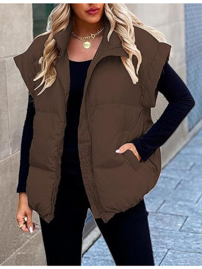 Vest Women Sleeveless Puffer Vest with High Collar