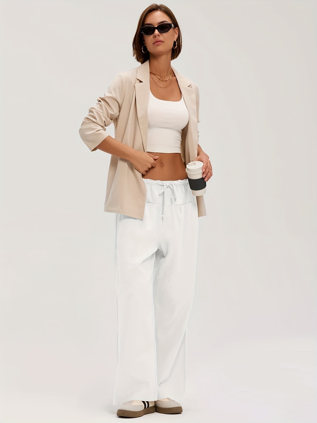 Pants Women Relaxed Wide-Leg Drawstring Style