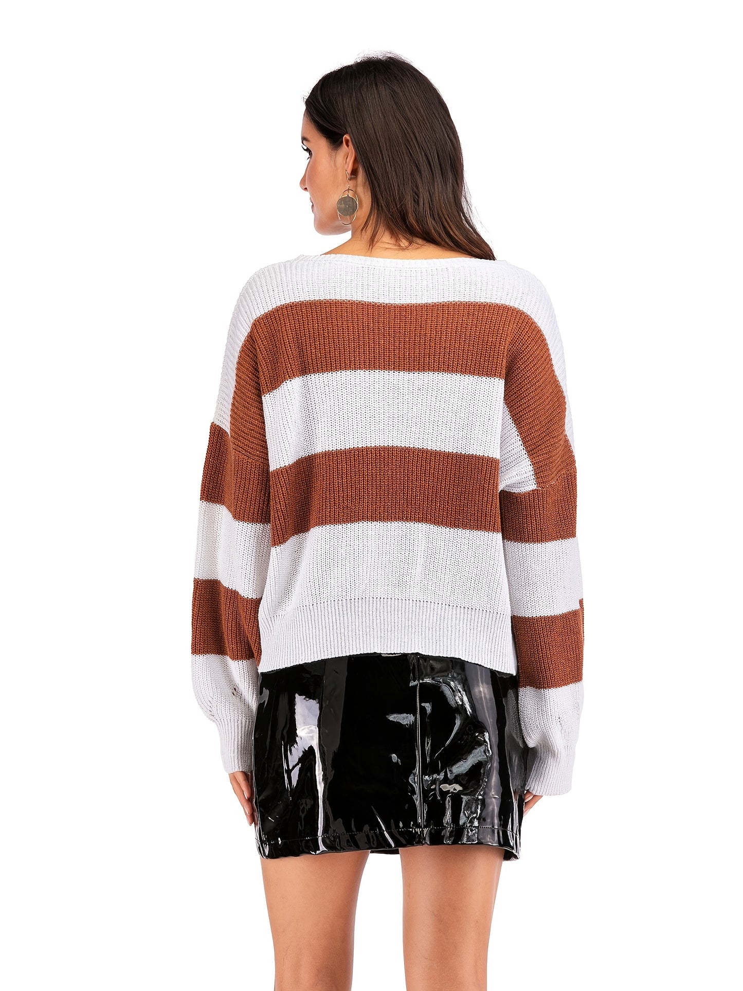 Sweater Women Oversized Off-Shoulder Stripe Pattern