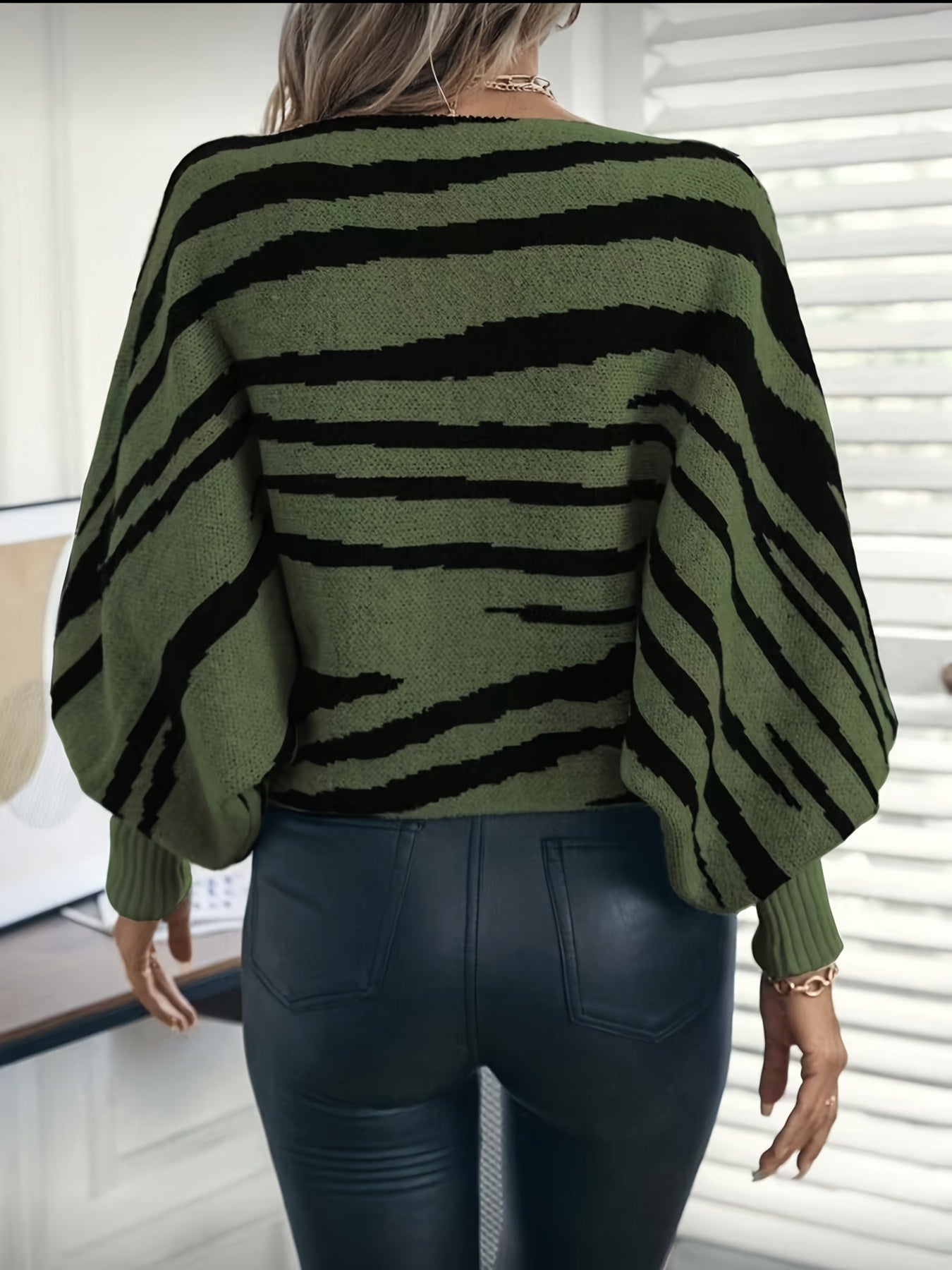 Sweater Women Batwing Sleeves Oversized Zebra Design