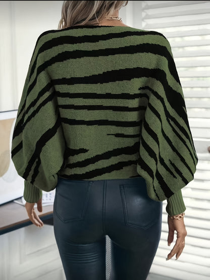 Sweater Women Batwing Sleeves Oversized Zebra Design