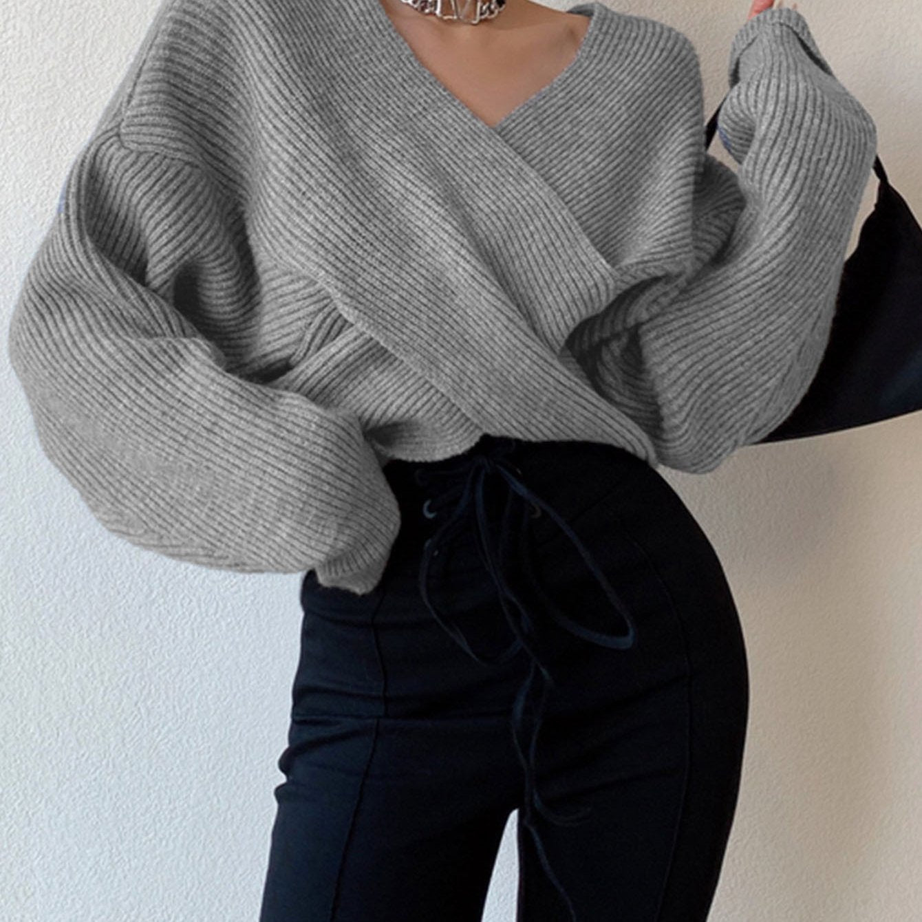 Sweater Women Oversized Off-Shoulder Wrap Design