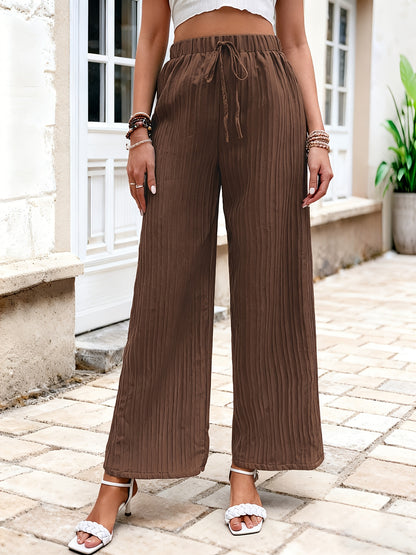 Pants Women Pleated Wide-Leg Drawstring Fit