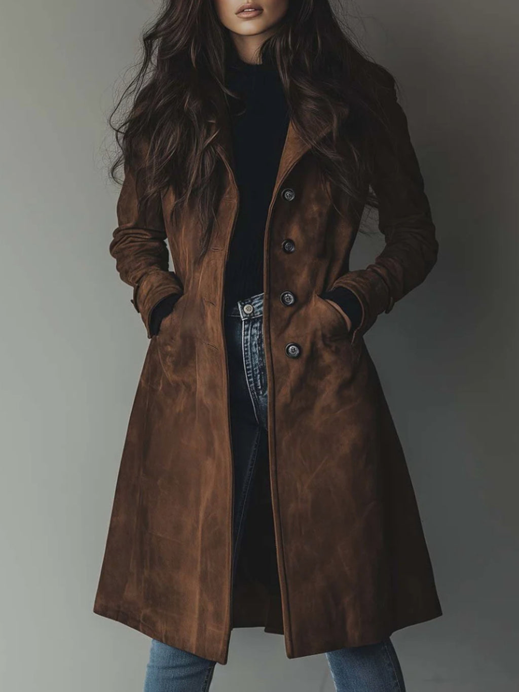 Coat Women Tailored Mid-Length Outerwear Trench Coat
