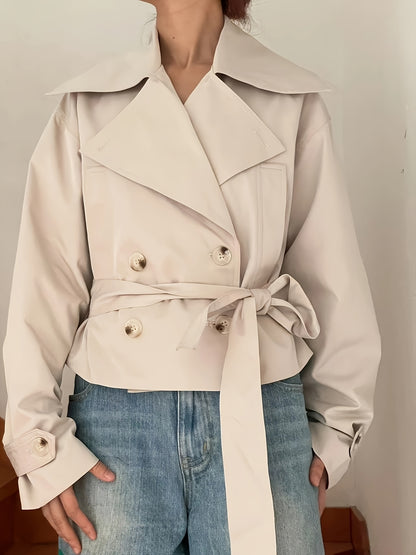Trench Coat Women Cropped Double-Breasted Outerwear