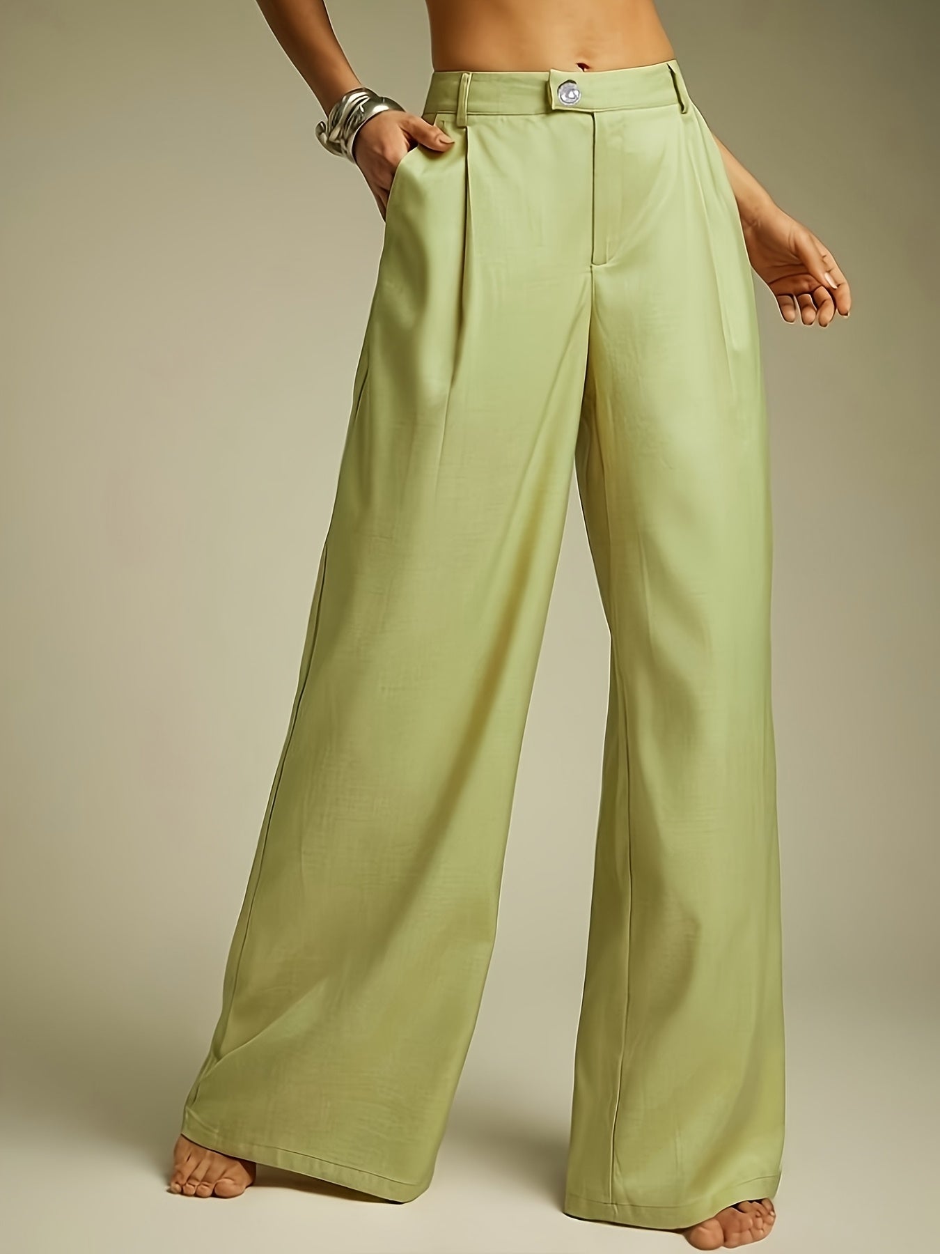 Pants Women Wide-Leg High-Rise Pleated Fit