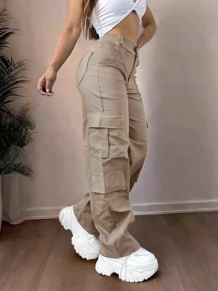 Cargo Pants Women High-Rise Straight-Leg with Pockets