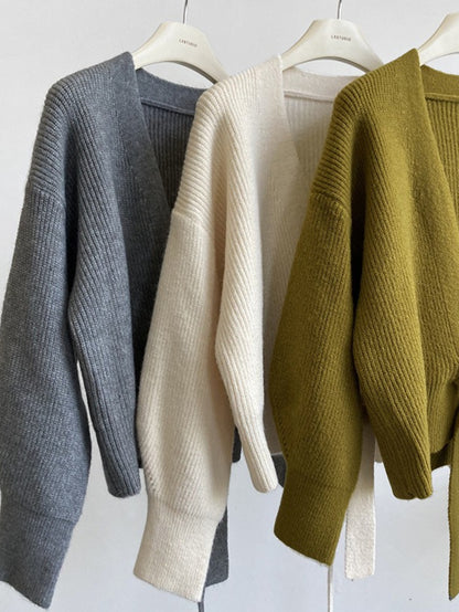 Top Women Wrap Sweater V-Neck Waist Tie