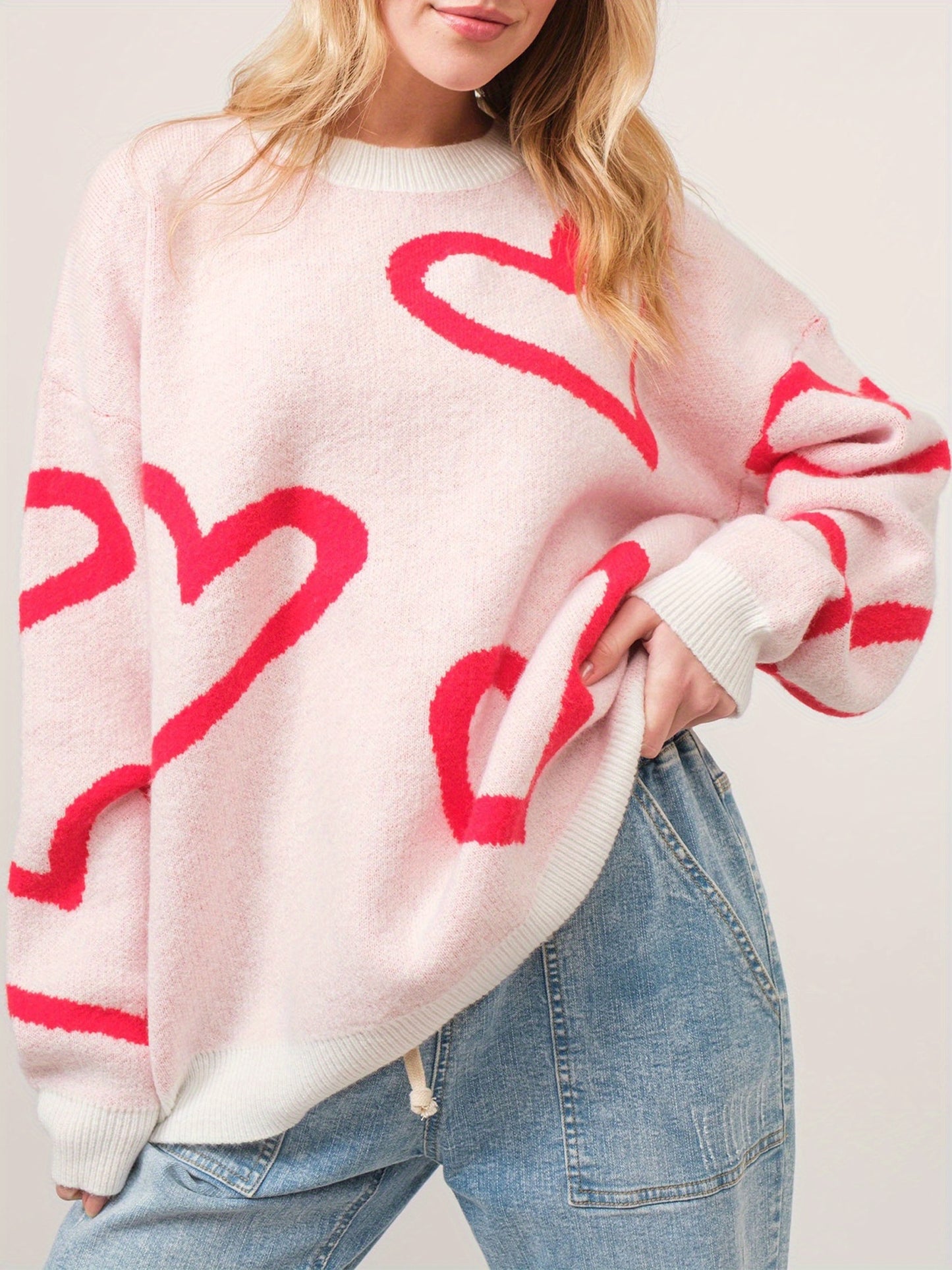 Sweater Women Crew Neck Oversized Heart Design