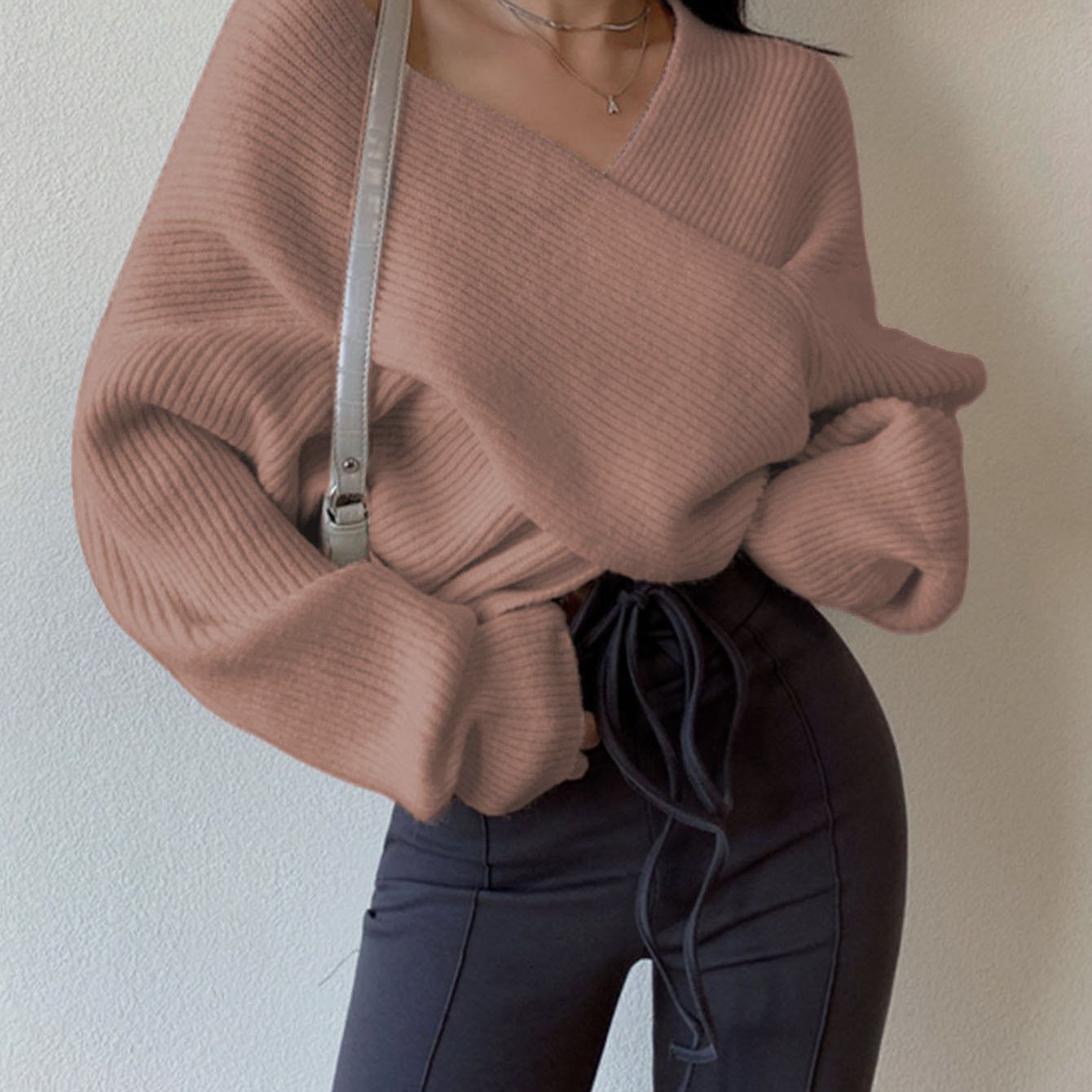 Sweater Women Oversized Off-Shoulder Wrap Design