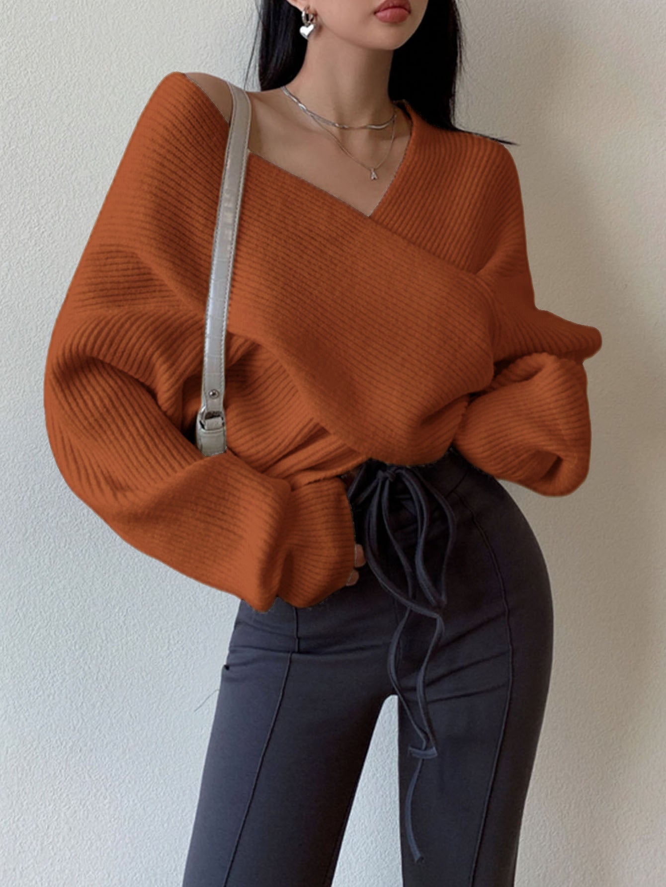 Sweater Women Oversized Off-Shoulder Wrap Design