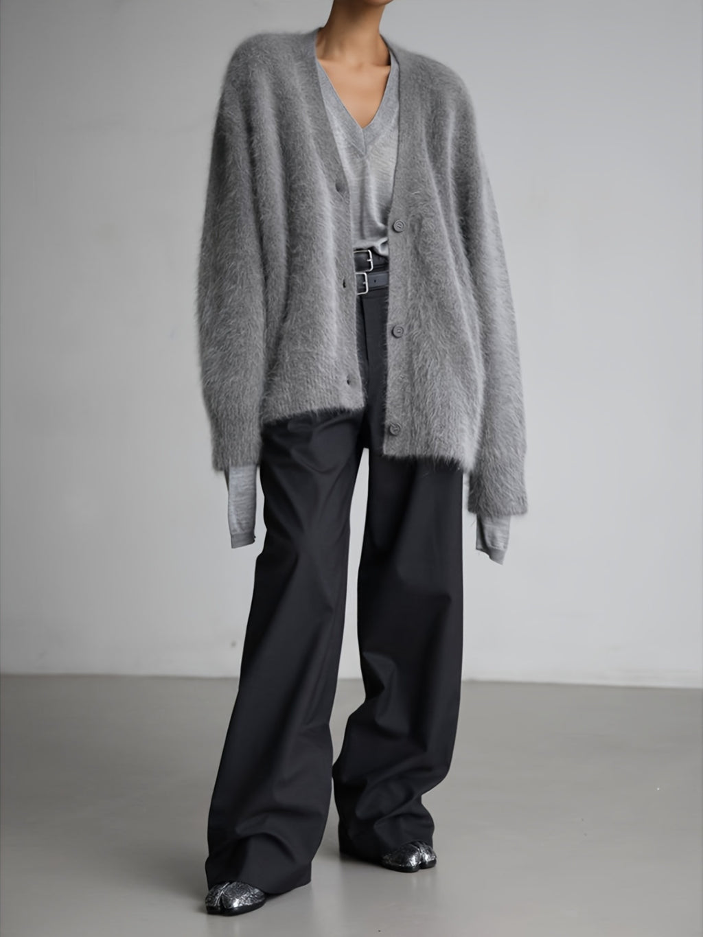 Sweater Women Oversized Off-Shoulder Fuzzy Button Design