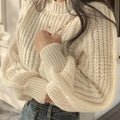 Sweater Women Ribbed Knit Cropped Crew Neck