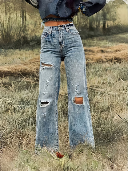 Jeans Women Wide-Leg High-Rise Distressed Style