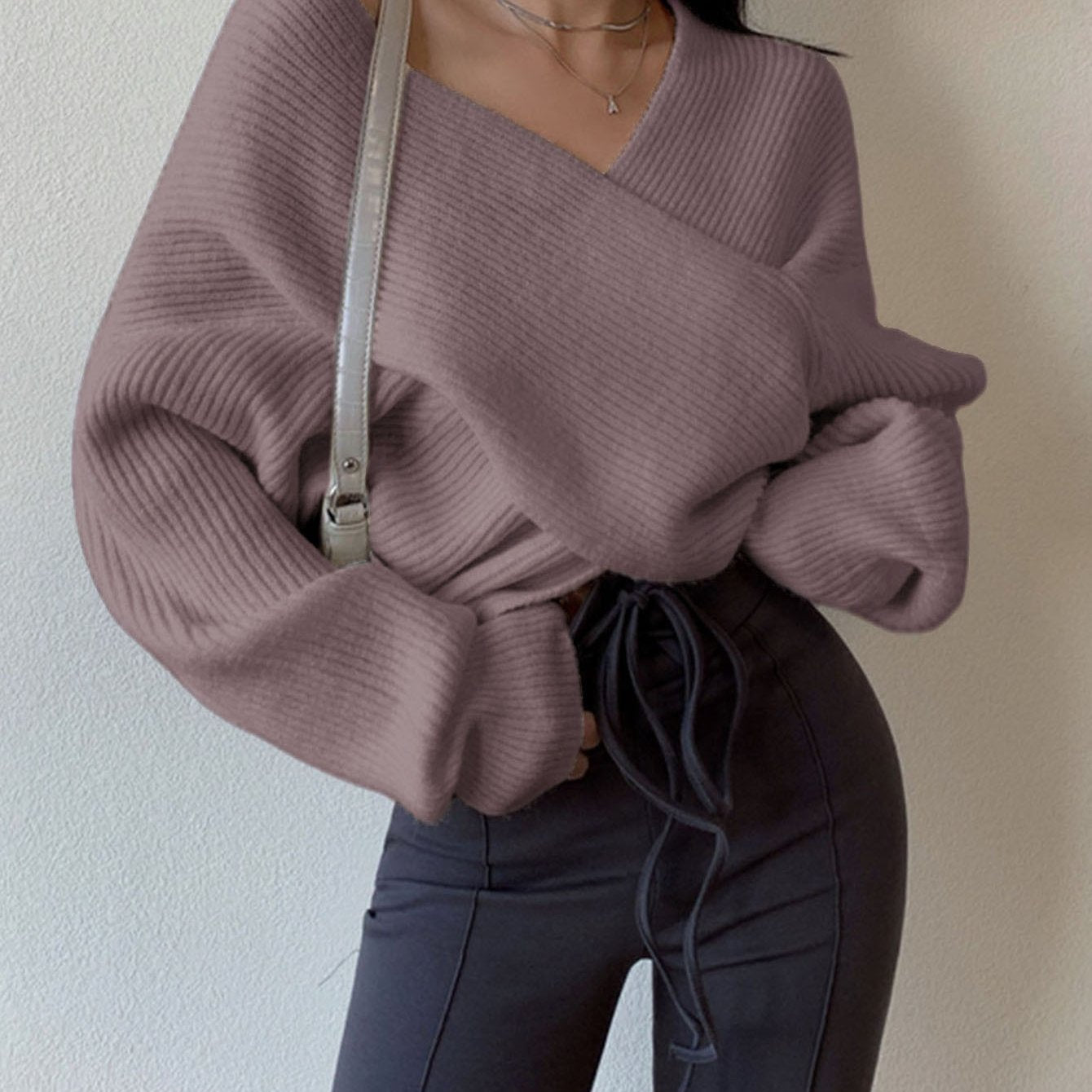 Sweater Women Oversized Off-Shoulder Wrap Design