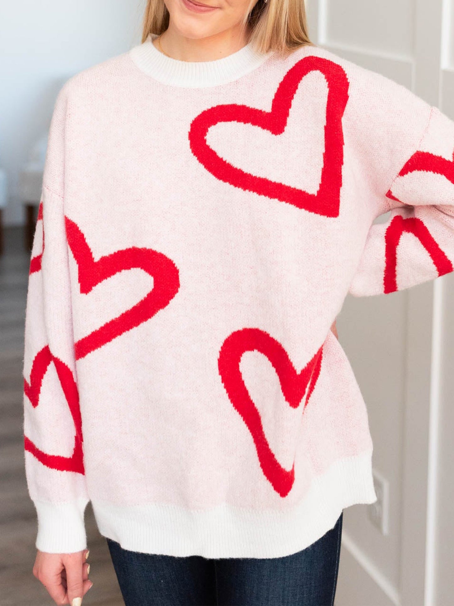 Sweater Women Crew Neck Oversized Heart Design