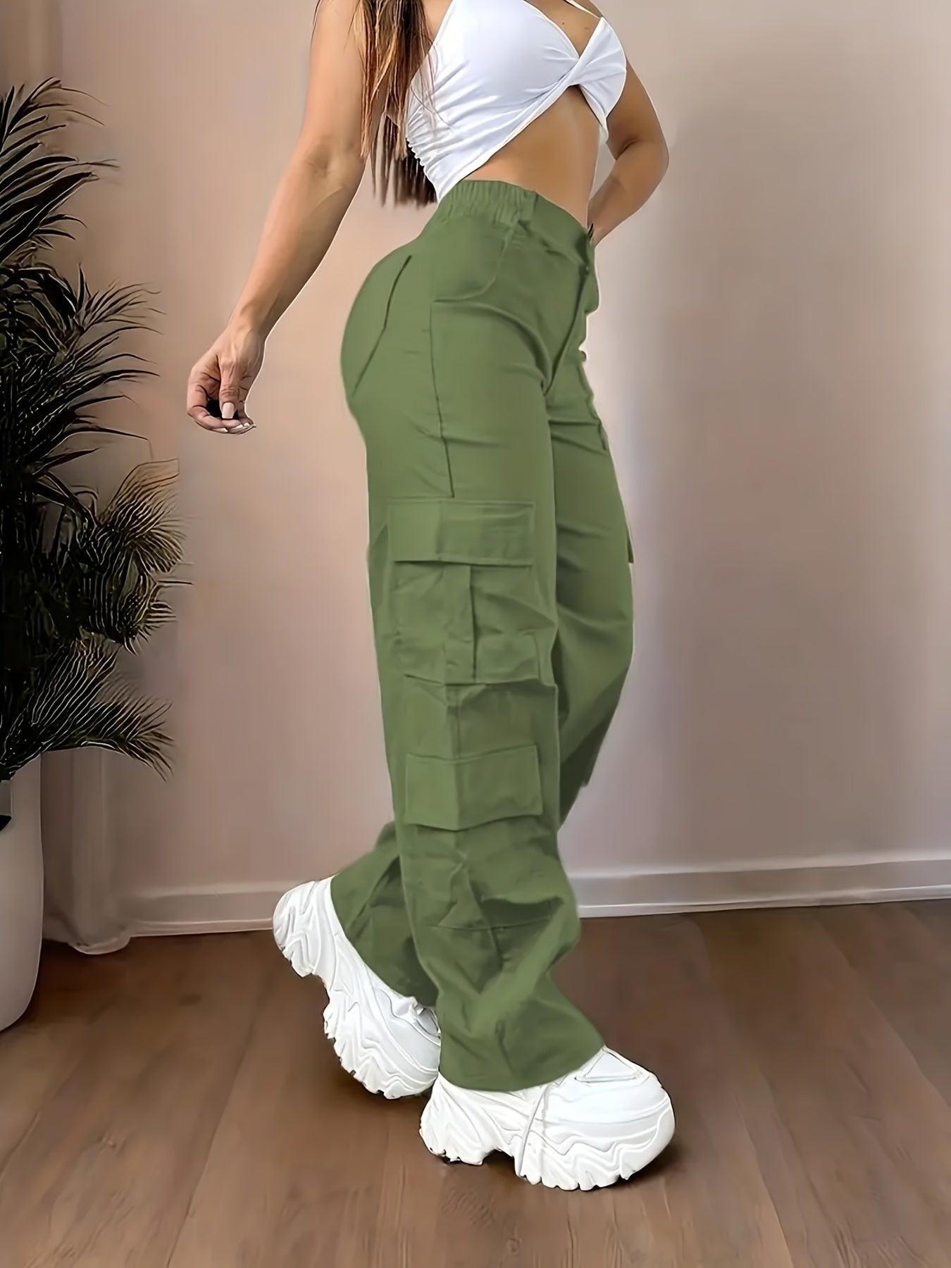 Cargo Pants Women High-Rise Straight-Leg with Pockets