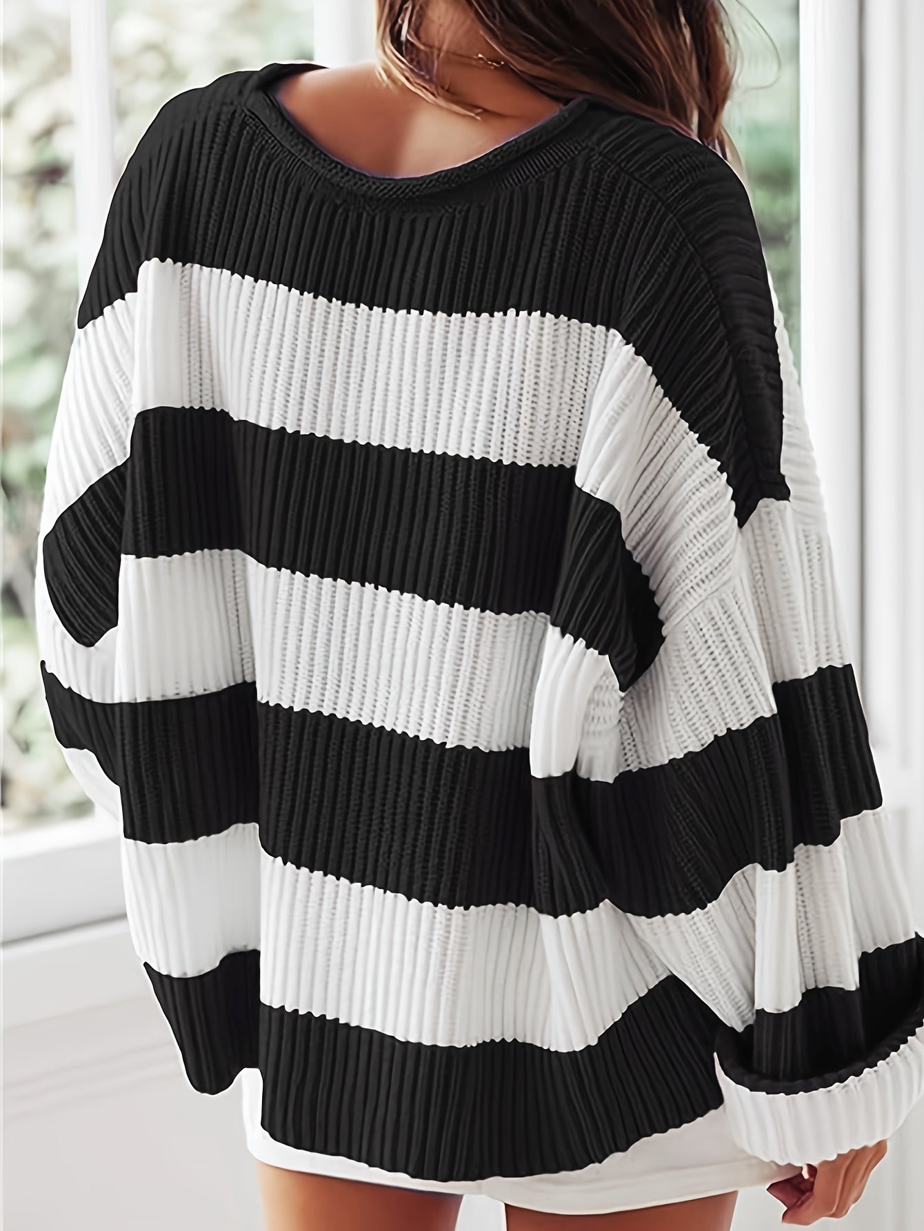 Sweater Women Striped Crew Neck Oversized Fit