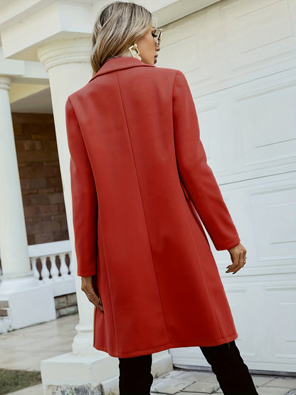 Coat Women Long Lapel Double-Breasted Outerwear