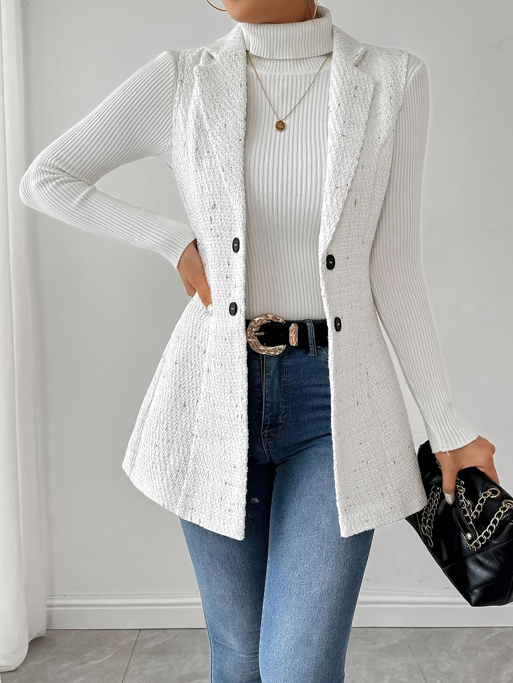 Blazer Women’s Tailored Button-Front Mid-Thigh Blazer