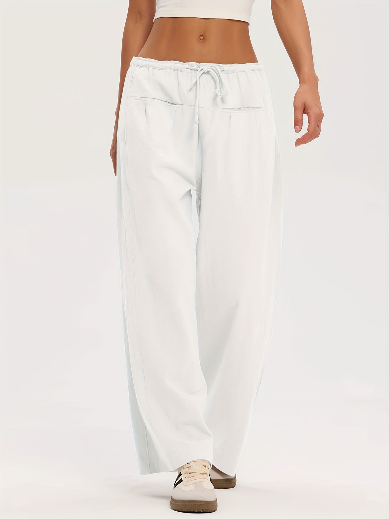 Pants Women Relaxed Wide-Leg Drawstring Style