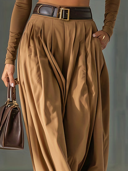 Pants Women Wide-Leg High-Rise Draped Fit