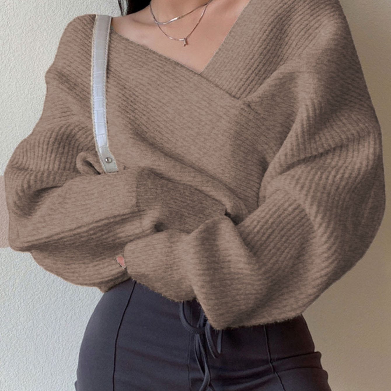 Sweater Women Oversized Off-Shoulder Wrap Design