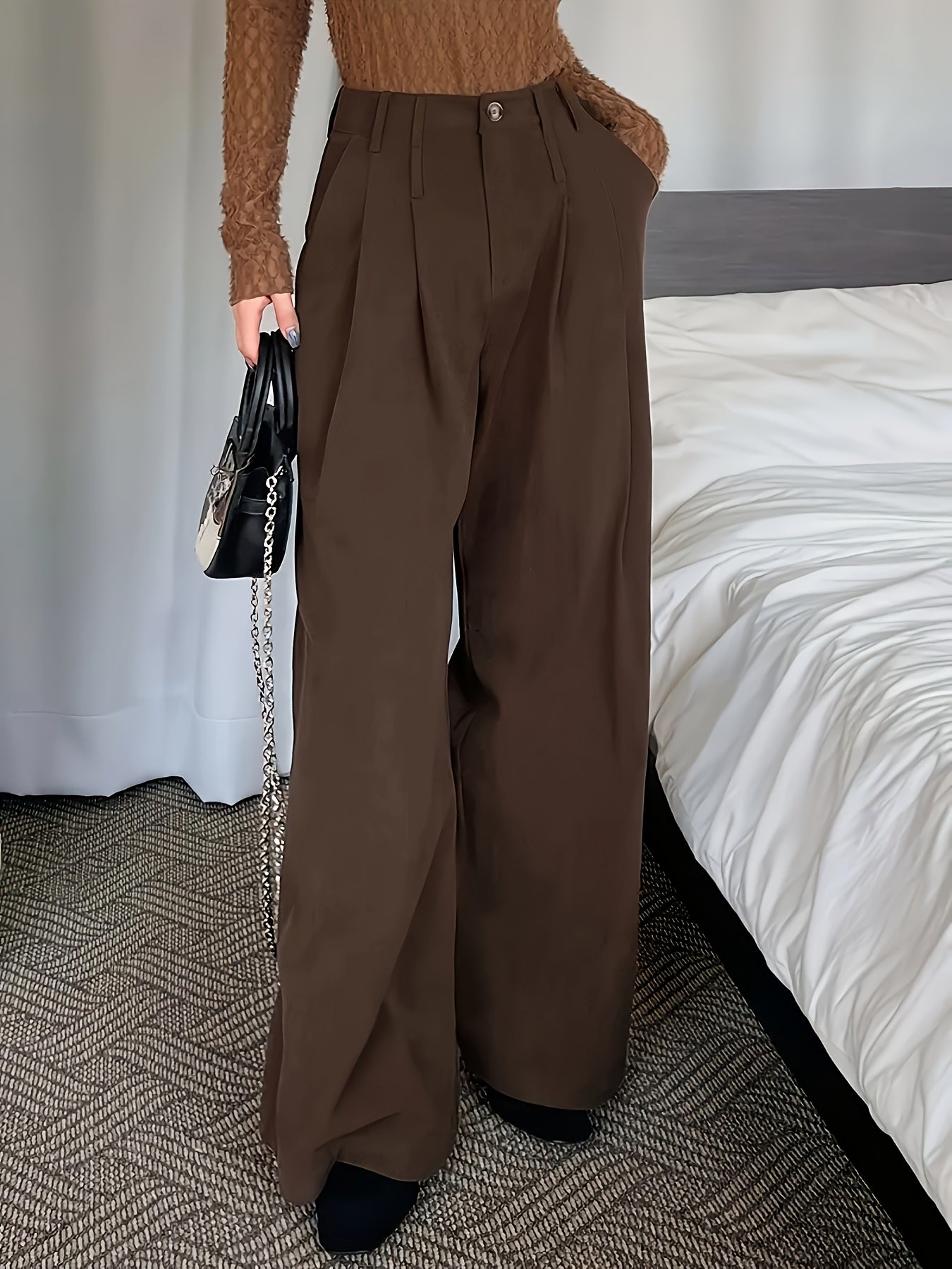 Trousers Women High-Waisted Pleated Wide-Leg Style