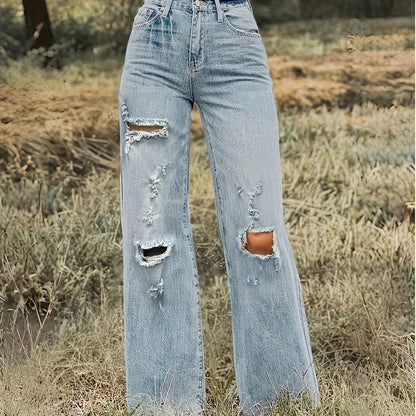 Jeans Women Wide-Leg High-Rise Distressed Style