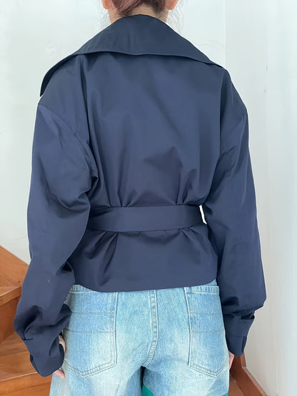 Trench Coat Women Cropped Double-Breasted Outerwear