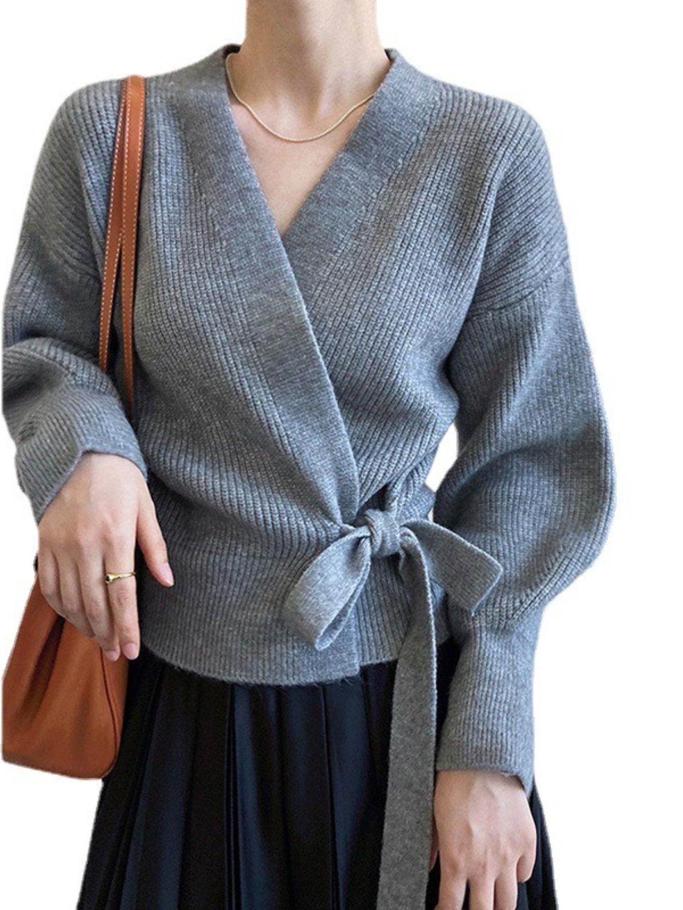 Top Women Wrap Sweater V-Neck Waist Tie